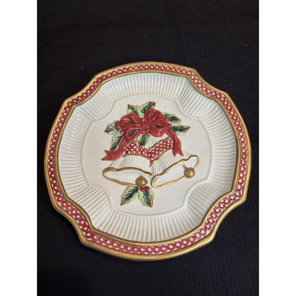 Fitz and Floyd Christmas Holiday Bells Canape Plate Ceramic 2063/133 New in Box